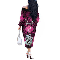 Personalised Maori Matariki Manaia Mawhero Off The Shoulder Long Sleeve Dress Maori Kowhaiwhai Pattern Galaxy