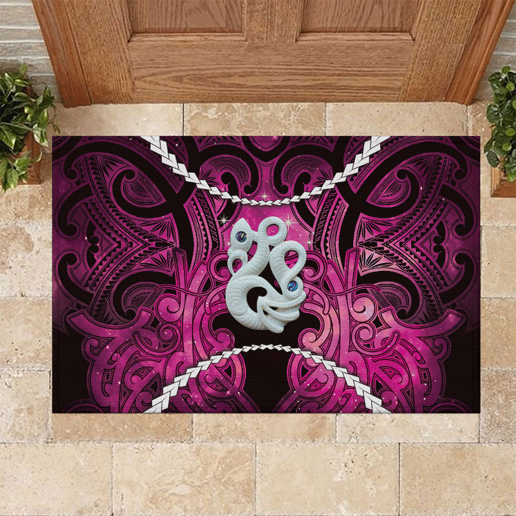 Maori Matariki Manaia Mawhero Rubber Doormat Maori Kowhaiwhai Pattern Galaxy LT01 Pink - Polynesian Pride