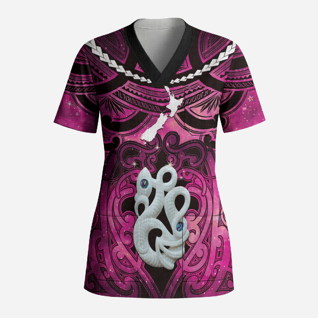 Personalised Maori Matariki Manaia Mawhero Scrub Top Maori Kowhaiwhai Pattern Galaxy