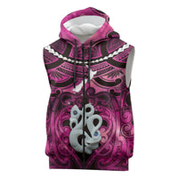 Personalised Maori Matariki Manaia Mawhero Sleeveless Zip Hoodie Maori Kowhaiwhai Pattern Galaxy LT01 Pink - Polynesian Pride