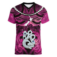 Personalised Maori Matariki Manaia Mawhero Women V-Neck T-Shirt Maori Kowhaiwhai Pattern Galaxy
