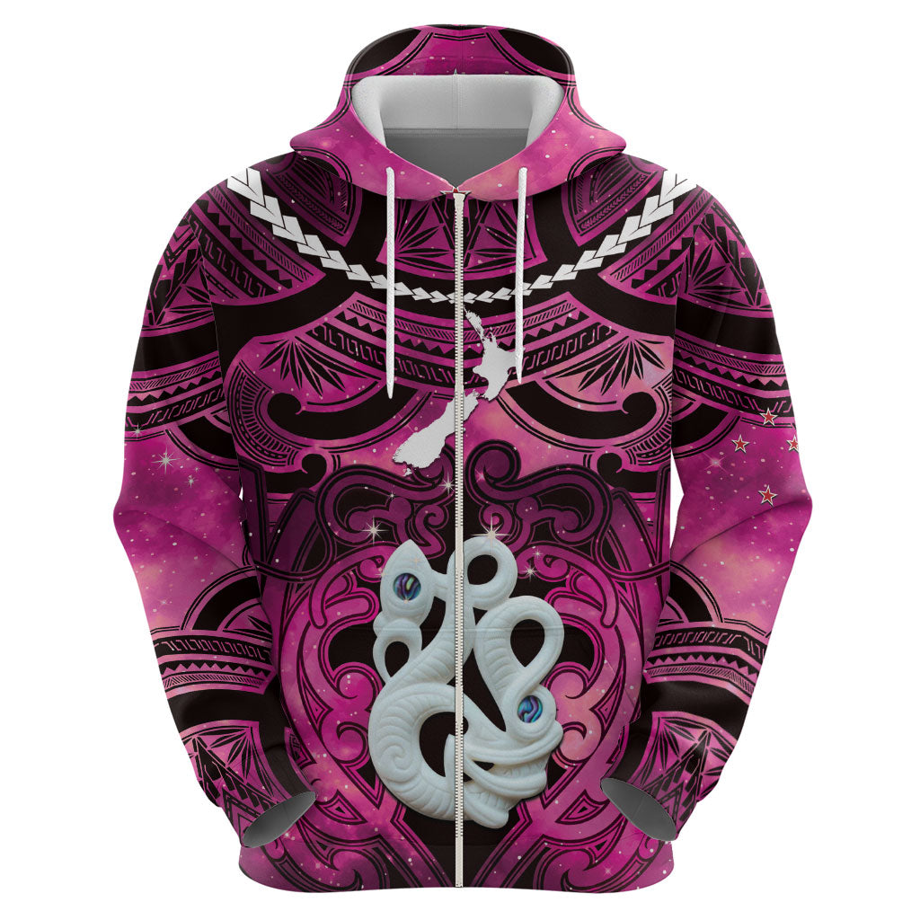 Personalised Maori Matariki Manaia Mawhero Zip Hoodie Maori Kowhaiwhai Pattern Galaxy