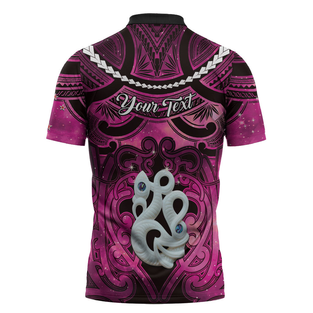 Personalised Maori Matariki Manaia Mawhero Zipper Polo Shirt Maori Kowhaiwhai Pattern Galaxy LT01 - Polynesian Pride