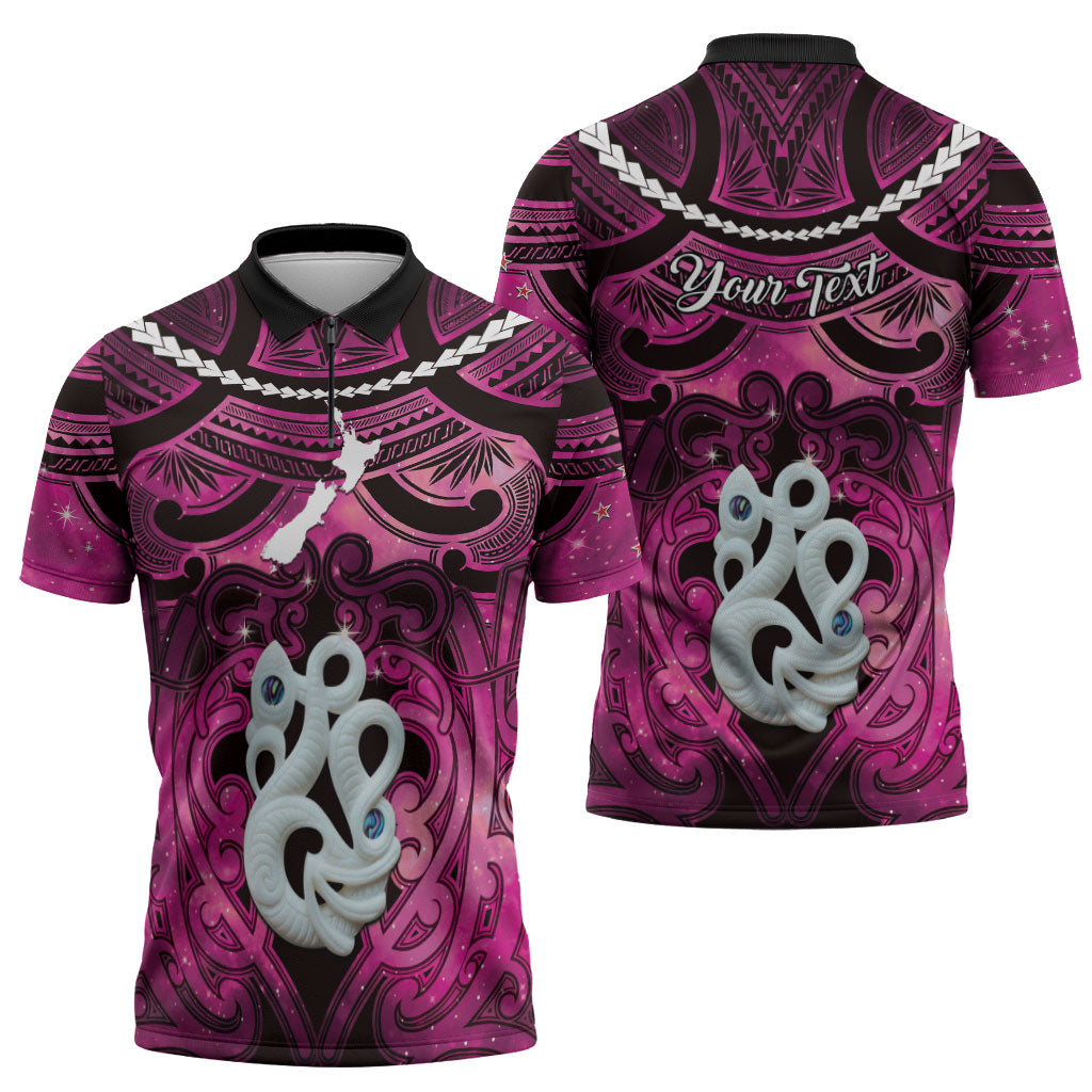 Personalised Maori Matariki Manaia Mawhero Zipper Polo Shirt Maori Kowhaiwhai Pattern Galaxy LT01 - Polynesian Pride