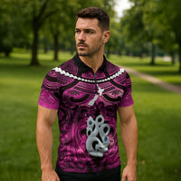 Personalised Maori Matariki Manaia Mawhero Zipper Polo Shirt Maori Kowhaiwhai Pattern Galaxy LT01 - Polynesian Pride