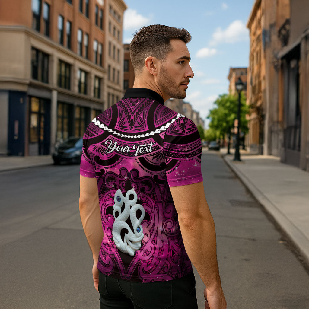 Personalised Maori Matariki Manaia Mawhero Zipper Polo Shirt Maori Kowhaiwhai Pattern Galaxy LT01 - Polynesian Pride