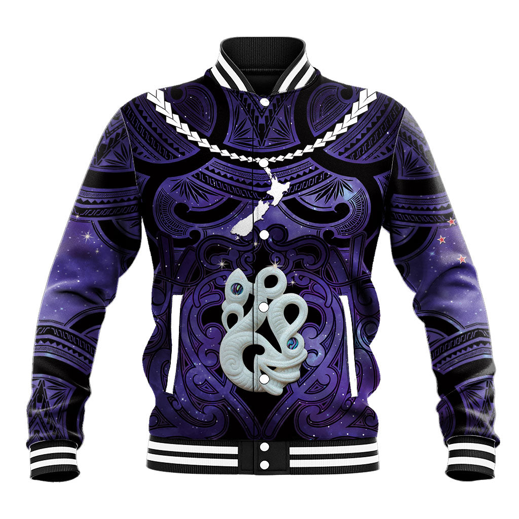 Personalised Maori Matariki Manaia Waiporoporo Baseball Jacket Maori Kowhaiwhai Pattern Galaxy LT01 Unisex Purple - Polynesian Pride