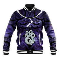 Personalised Maori Matariki Manaia Waiporoporo Baseball Jacket Maori Kowhaiwhai Pattern Galaxy LT01 Unisex Purple - Polynesian Pride