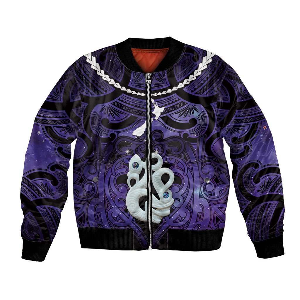 Personalised Maori Matariki Manaia Waiporoporo Bomber Jacket Maori Kowhaiwhai Pattern Galaxy LT01 Unisex Purple - Polynesian Pride