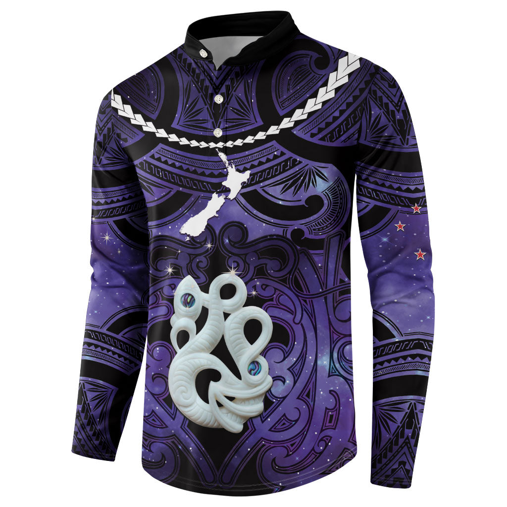 Personalised Maori Matariki Manaia Waiporoporo Button Sweatshirt Maori Kowhaiwhai Pattern Galaxy