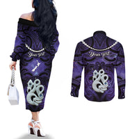 Personalised Maori Matariki Manaia Waiporoporo Couples Matching Off The Shoulder Long Sleeve Dress and Long Sleeve Button Shirt Maori Kowhaiwhai Pattern Galaxy
