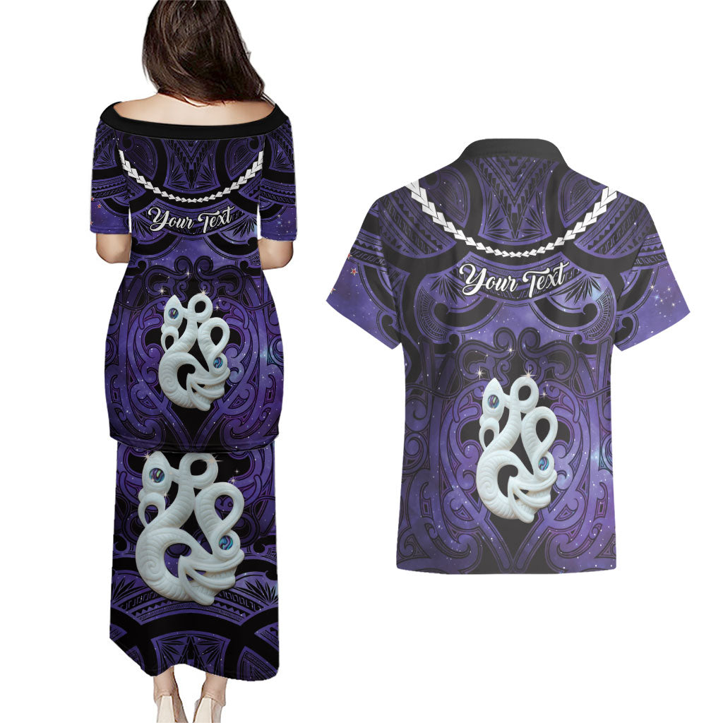 Personalised Maori Matariki Manaia Waiporoporo Couples Matching Puletasi and Hawaiian Shirt Maori Kowhaiwhai Pattern Galaxy