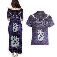 Personalised Maori Matariki Manaia Waiporoporo Couples Matching Puletasi and Hawaiian Shirt Maori Kowhaiwhai Pattern Galaxy
