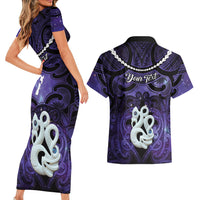 Personalised Maori Matariki Manaia Waiporoporo Couples Matching Short Sleeve Bodycon Dress and Hawaiian Shirt Maori Kowhaiwhai Pattern Galaxy