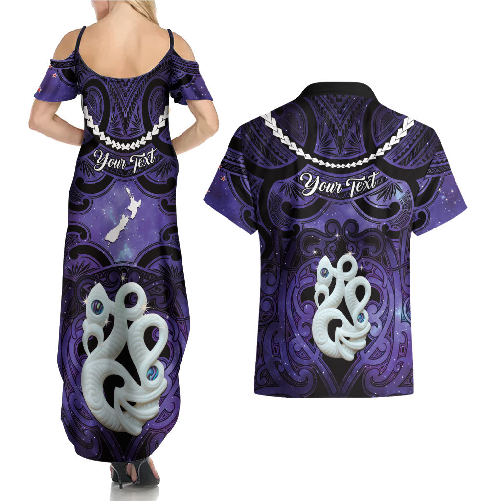 Personalised Maori Matariki Manaia Waiporoporo Couples Matching Summer Maxi Dress and Hawaiian Shirt Maori Kowhaiwhai Pattern Galaxy