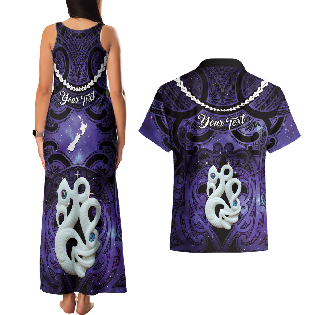Personalised Maori Matariki Manaia Waiporoporo Couples Matching Tank Maxi Dress and Hawaiian Shirt Maori Kowhaiwhai Pattern Galaxy
