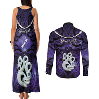 Personalised Maori Matariki Manaia Waiporoporo Couples Matching Tank Maxi Dress and Long Sleeve Button Shirt Maori Kowhaiwhai Pattern Galaxy