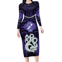 Personalised Maori Matariki Manaia Waiporoporo Family Matching Long Sleeve Bodycon Dress and Hawaiian Shirt Maori Kowhaiwhai Pattern Galaxy