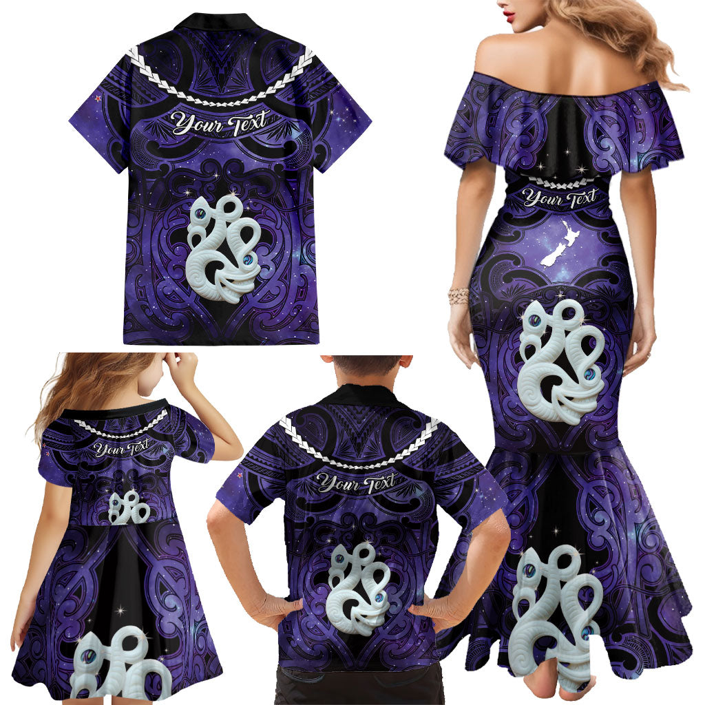 Personalised Maori Matariki Manaia Waiporoporo Family Matching Mermaid Dress and Hawaiian Shirt Maori Kowhaiwhai Pattern Galaxy