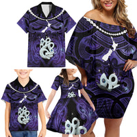 Personalised Maori Matariki Manaia Waiporoporo Family Matching Off Shoulder Short Dress and Hawaiian Shirt Maori Kowhaiwhai Pattern Galaxy