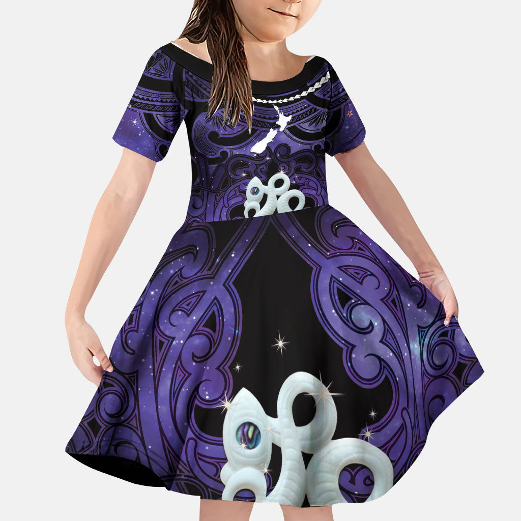 Personalised Maori Matariki Manaia Waiporoporo Family Matching Puletasi and Hawaiian Shirt Maori Kowhaiwhai Pattern Galaxy