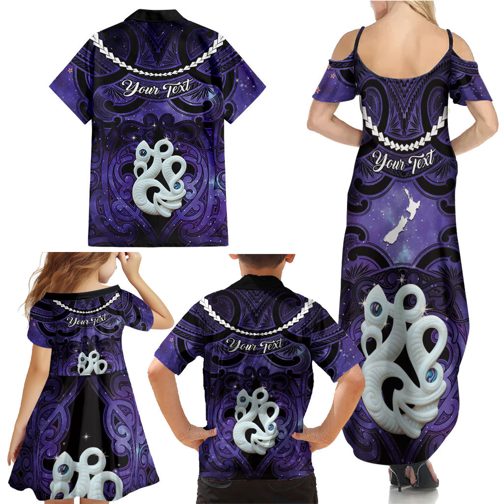 Personalised Maori Matariki Manaia Waiporoporo Family Matching Summer Maxi Dress and Hawaiian Shirt Maori Kowhaiwhai Pattern Galaxy