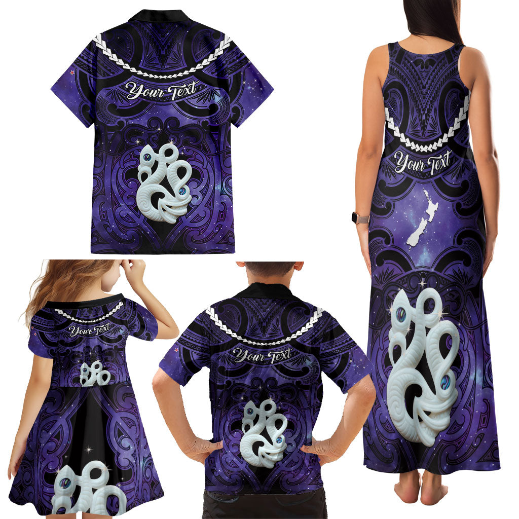 Personalised Maori Matariki Manaia Waiporoporo Family Matching Tank Maxi Dress and Hawaiian Shirt Maori Kowhaiwhai Pattern Galaxy