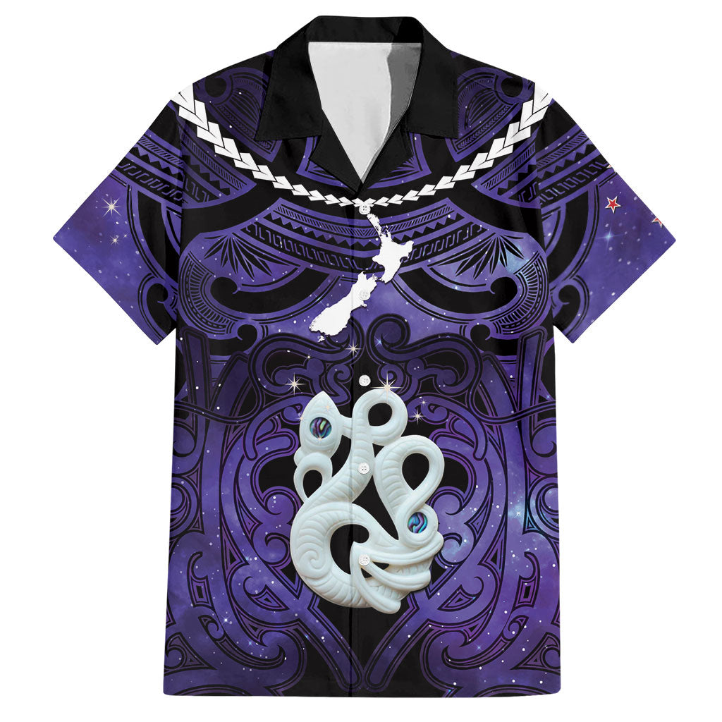 Personalised Maori Matariki Manaia Waiporoporo Hawaiian Shirt Maori Kowhaiwhai Pattern Galaxy LT01 Purple - Polynesian Pride
