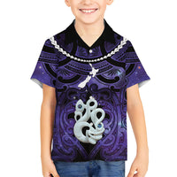 Personalised Maori Matariki Manaia Waiporoporo Kid Hawaiian Shirt Maori Kowhaiwhai Pattern Galaxy LT01 Kid Purple - Polynesian Pride