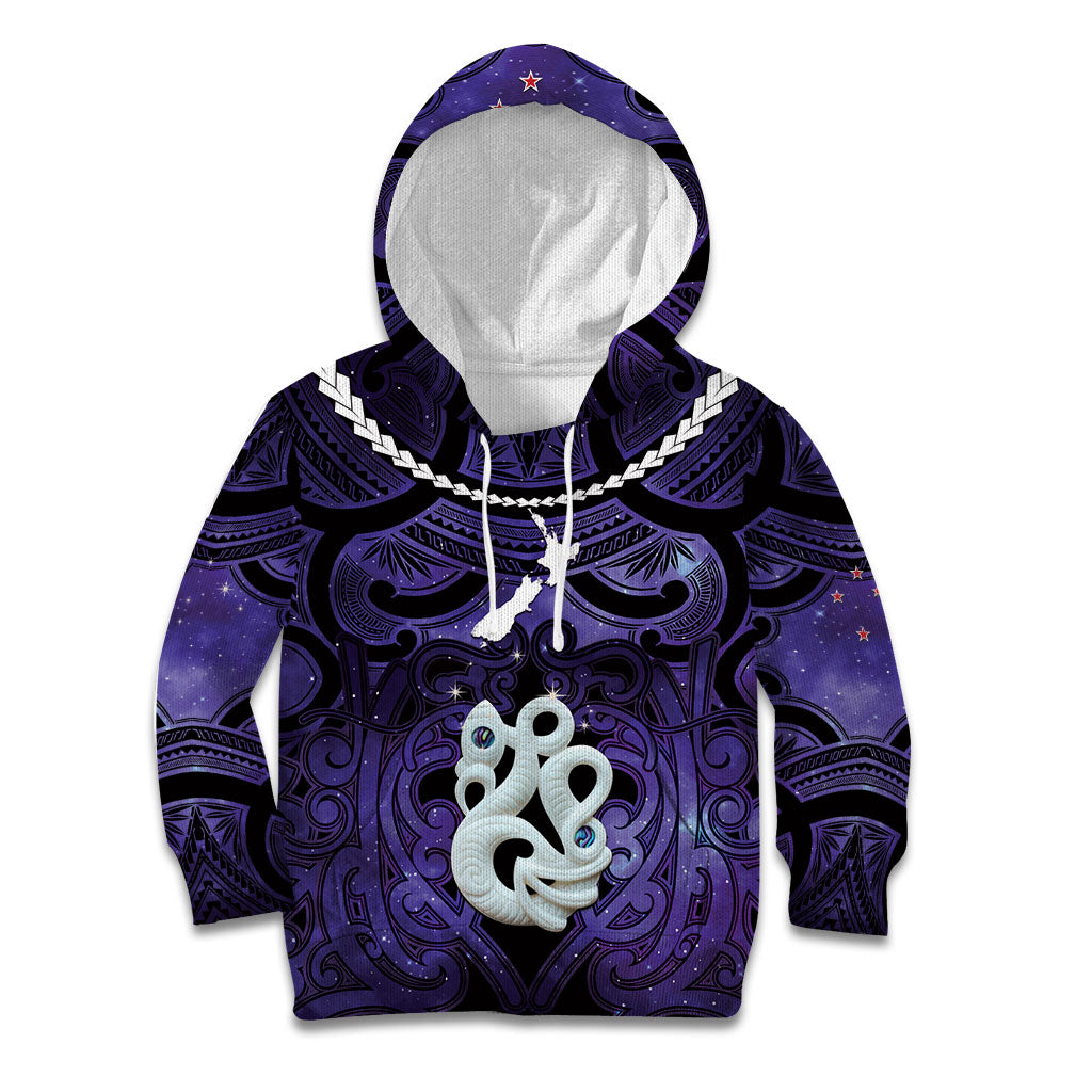 Personalised Maori Matariki Manaia Waiporoporo Kid Hoodie Maori Kowhaiwhai Pattern Galaxy LT01 Hoodie Purple - Polynesian Pride