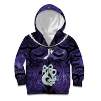 Personalised Maori Matariki Manaia Waiporoporo Kid Hoodie Maori Kowhaiwhai Pattern Galaxy LT01 Zip Hoodie Purple - Polynesian Pride