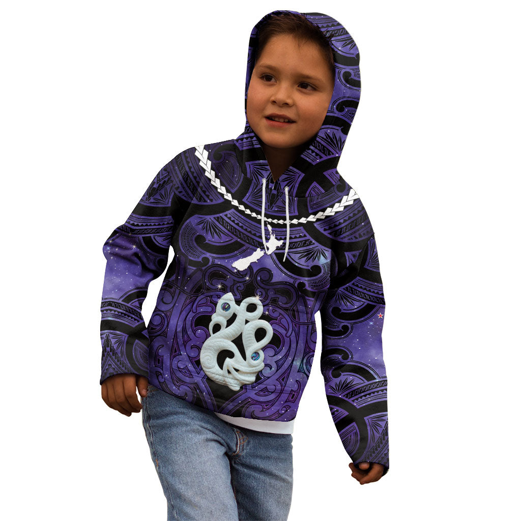 Personalised Maori Matariki Manaia Waiporoporo Kid Hoodie Maori Kowhaiwhai Pattern Galaxy LT01 - Polynesian Pride