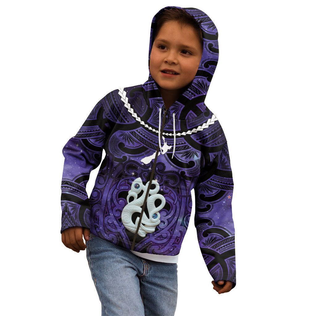 Personalised Maori Matariki Manaia Waiporoporo Kid Hoodie Maori Kowhaiwhai Pattern Galaxy LT01 - Polynesian Pride
