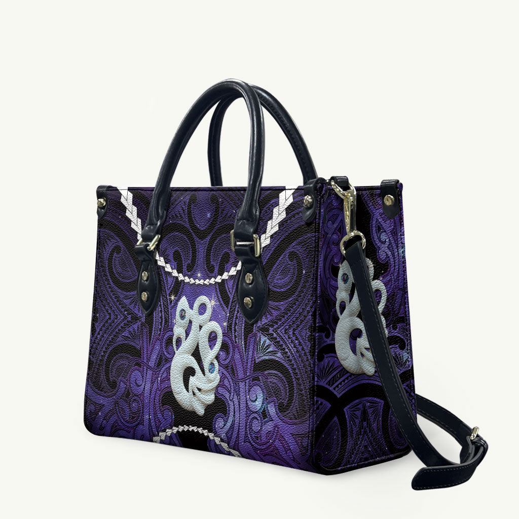 Maori Matariki Manaia Waiporoporo Leather Bag Maori Kowhaiwhai Pattern Galaxy LT01 Purple - Polynesian Pride