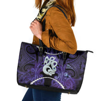 Maori Matariki Manaia Waiporoporo Leather Tote Bag Maori Kowhaiwhai Pattern Galaxy