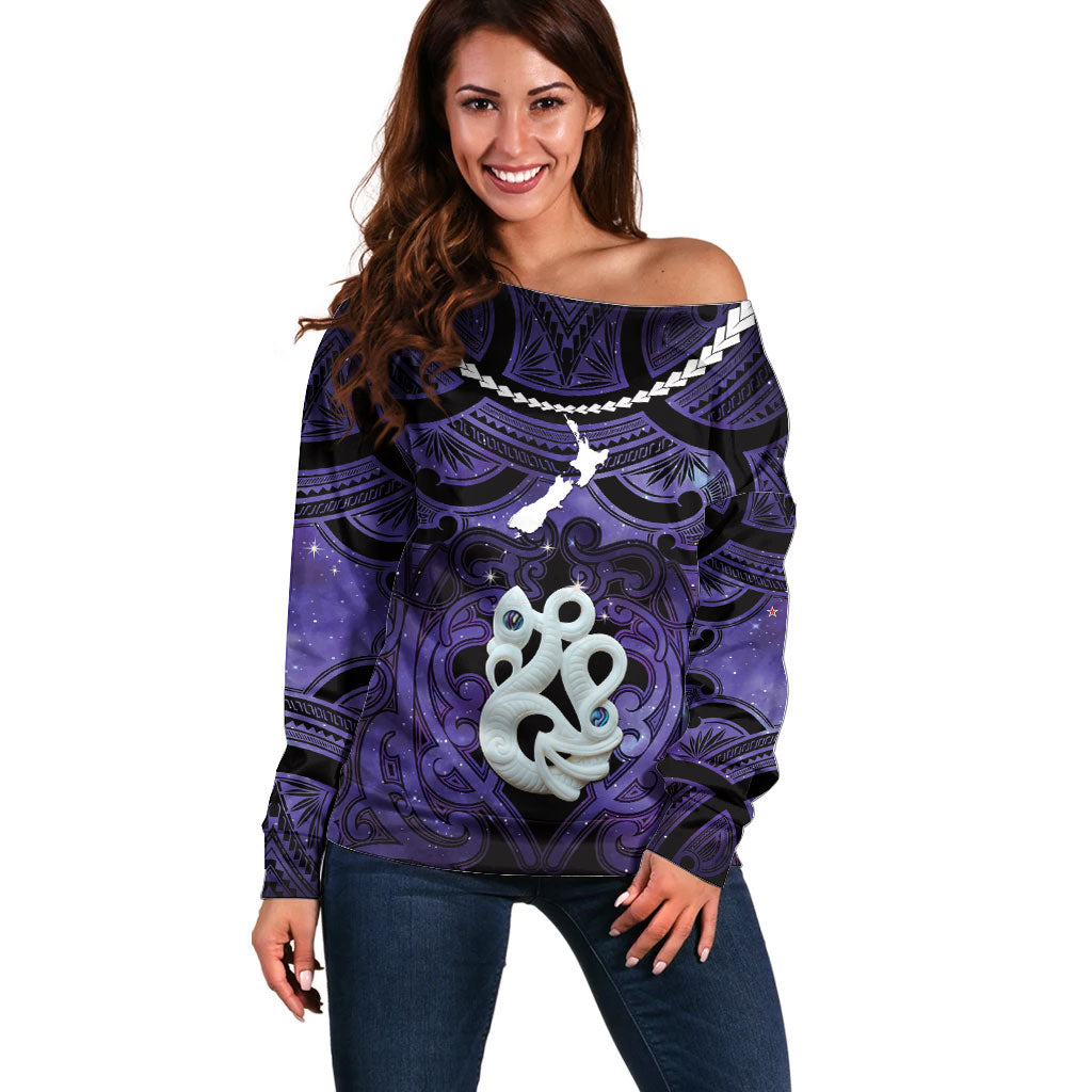 Personalised Maori Matariki Manaia Waiporoporo Off Shoulder Sweater Maori Kowhaiwhai Pattern Galaxy