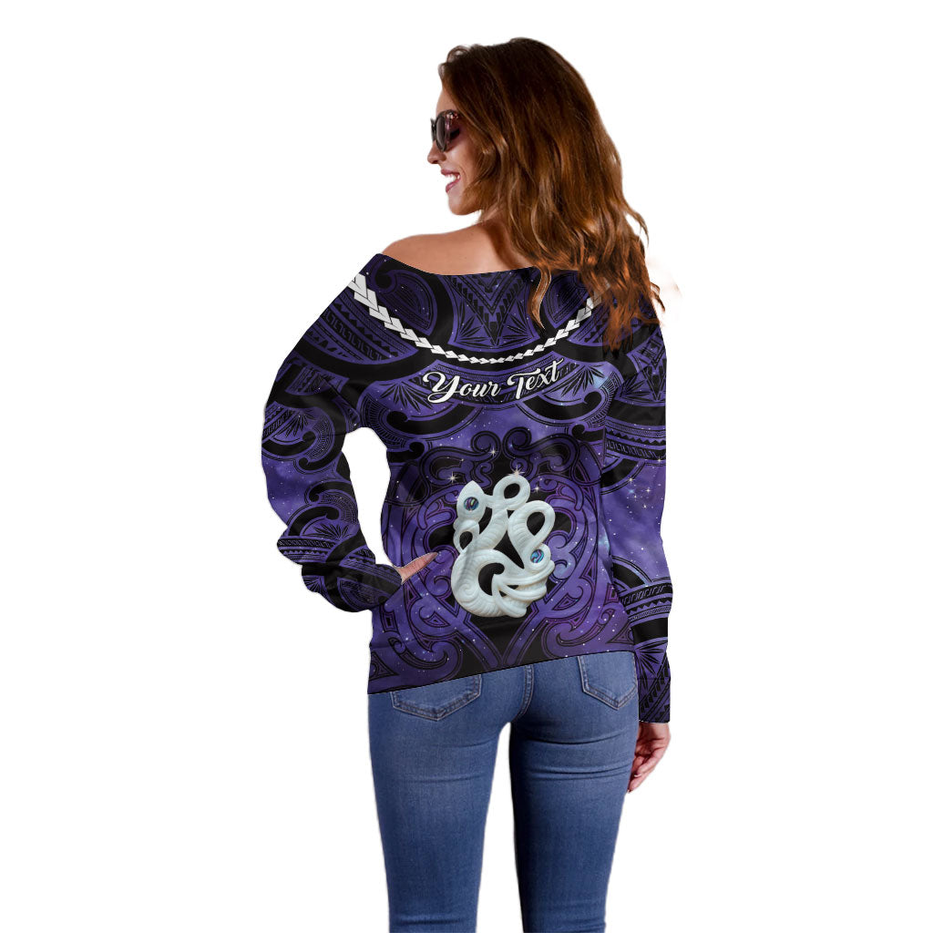 Personalised Maori Matariki Manaia Waiporoporo Off Shoulder Sweater Maori Kowhaiwhai Pattern Galaxy