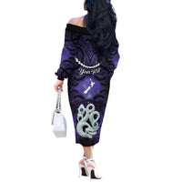 Personalised Maori Matariki Manaia Waiporoporo Off The Shoulder Long Sleeve Dress Maori Kowhaiwhai Pattern Galaxy