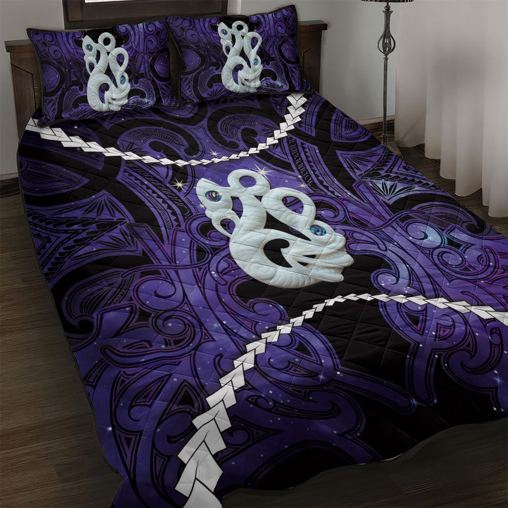 Maori Matariki Manaia Waiporoporo Quilt Bed Set Maori Kowhaiwhai Pattern Galaxy