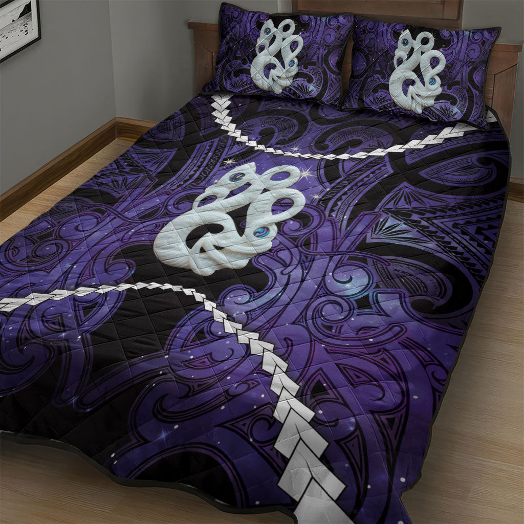 Maori Matariki Manaia Waiporoporo Quilt Bed Set Maori Kowhaiwhai Pattern Galaxy