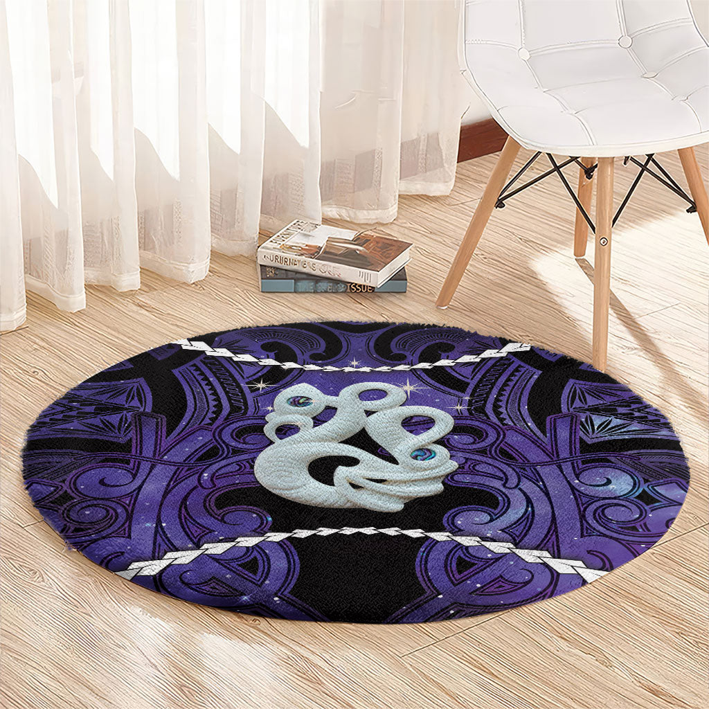 Maori Matariki Manaia Waiporoporo Round Carpet Maori Kowhaiwhai Pattern Galaxy