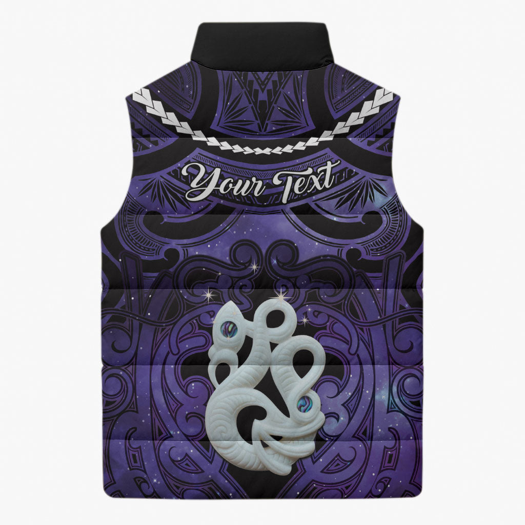 Personalised Maori Matariki Manaia Waiporoporo Sleeveless Puffer Jacket Maori Kowhaiwhai Pattern Galaxy