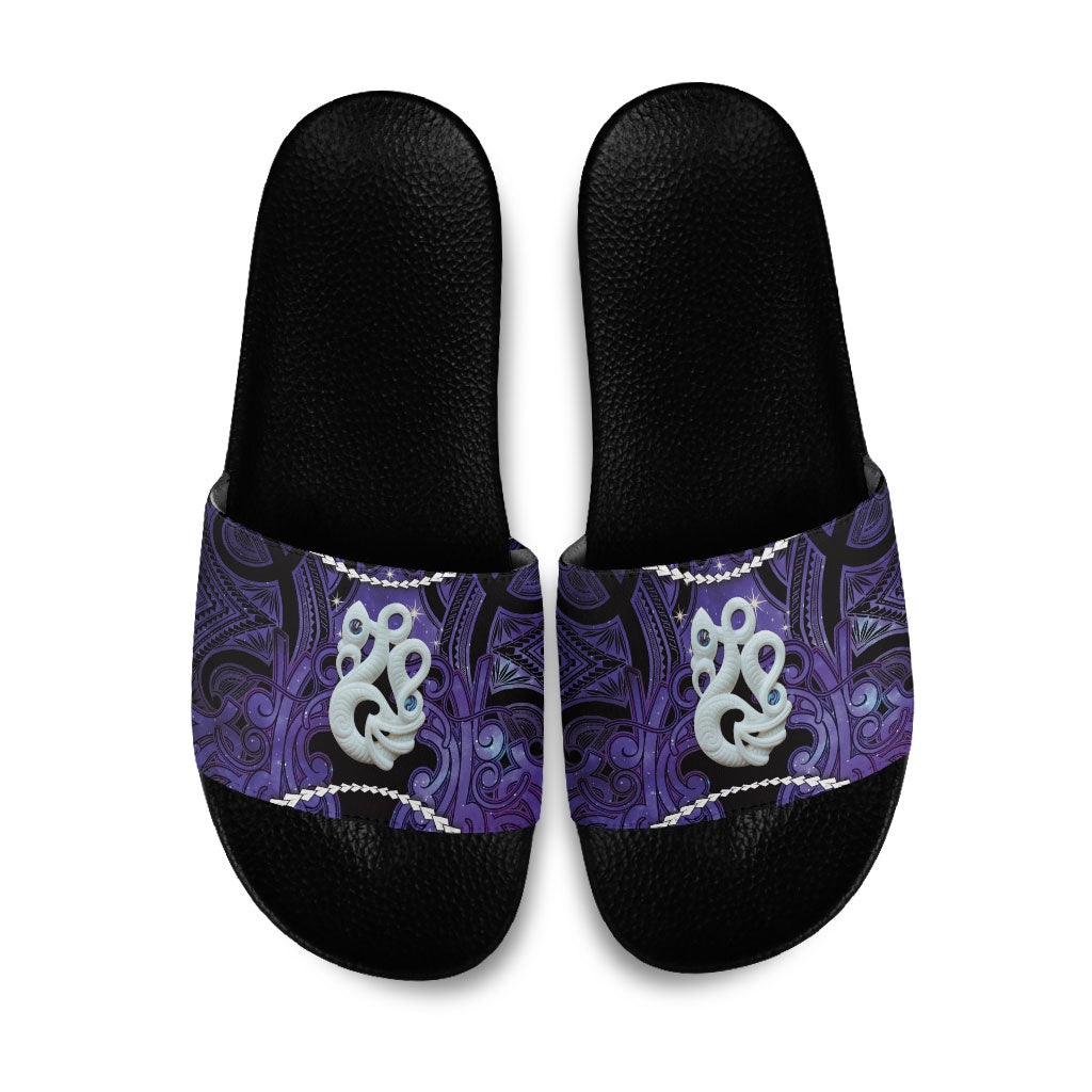 Maori Matariki Manaia Waiporoporo Slide Sandals Maori Kowhaiwhai Pattern Galaxy