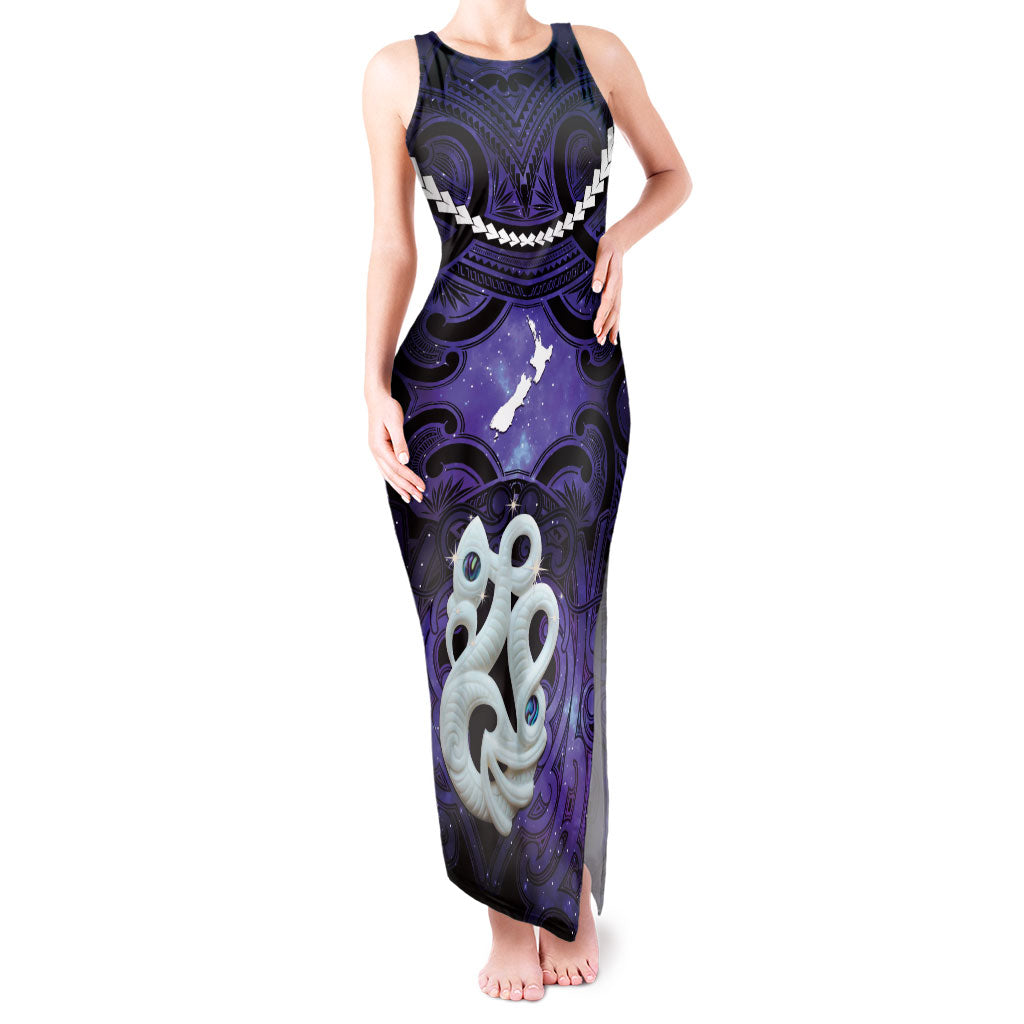 Personalised Maori Matariki Manaia Waiporoporo Tank Maxi Dress Maori Kowhaiwhai Pattern Galaxy LT01 Women Purple - Polynesian Pride