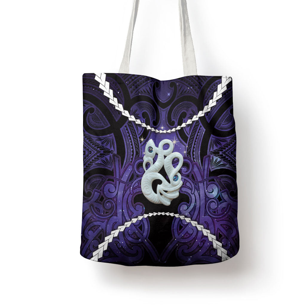 Maori Matariki Manaia Waiporoporo Tote Bag Maori Kowhaiwhai Pattern Galaxy