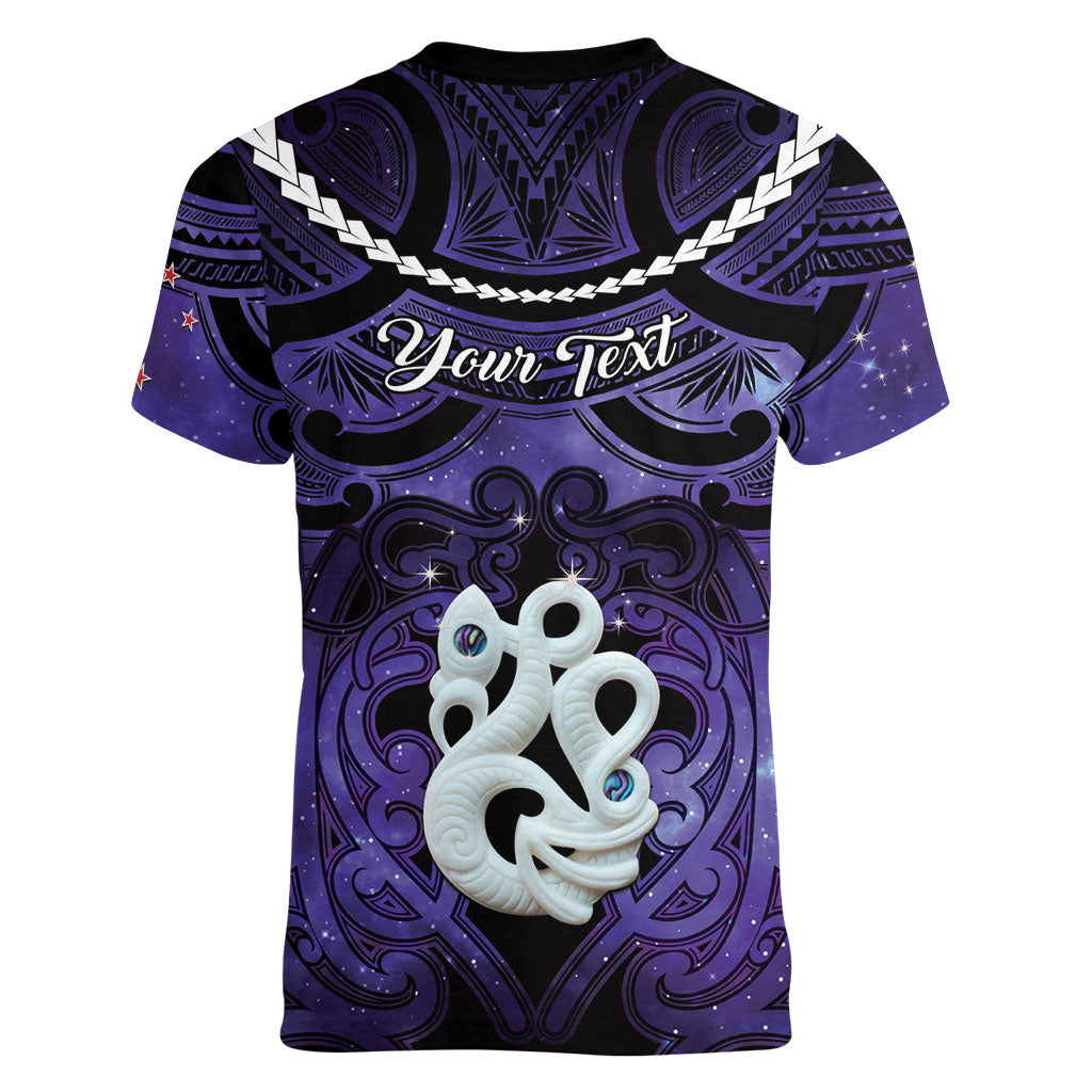 Personalised Maori Matariki Manaia Waiporoporo Women V-Neck T-Shirt Maori Kowhaiwhai Pattern Galaxy