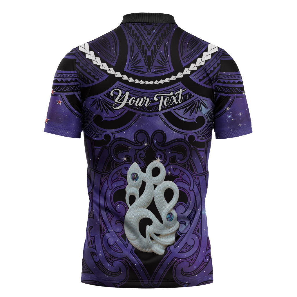 Personalised Maori Matariki Manaia Waiporoporo Zipper Polo Shirt Maori Kowhaiwhai Pattern Galaxy LT01 - Polynesian Pride