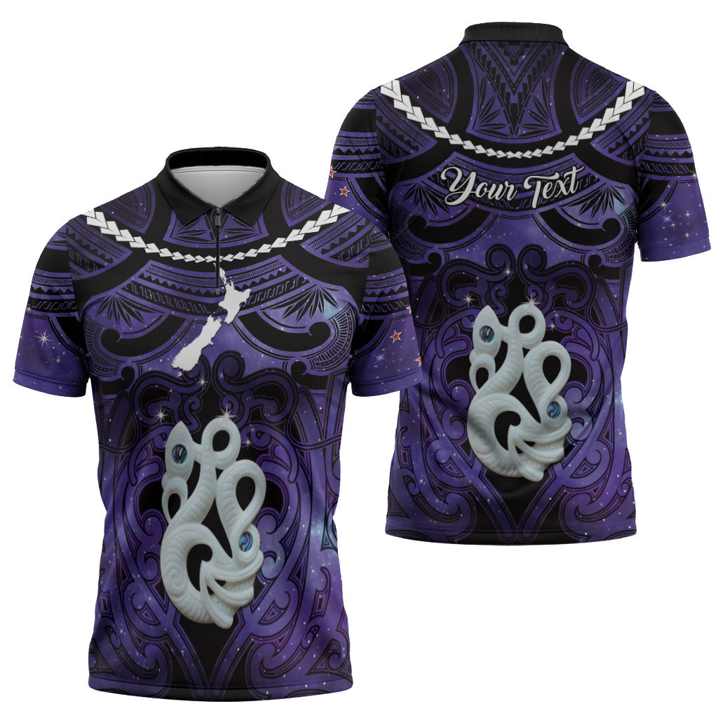 Personalised Maori Matariki Manaia Waiporoporo Zipper Polo Shirt Maori Kowhaiwhai Pattern Galaxy LT01 - Polynesian Pride
