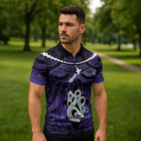 Personalised Maori Matariki Manaia Waiporoporo Zipper Polo Shirt Maori Kowhaiwhai Pattern Galaxy LT01 - Polynesian Pride