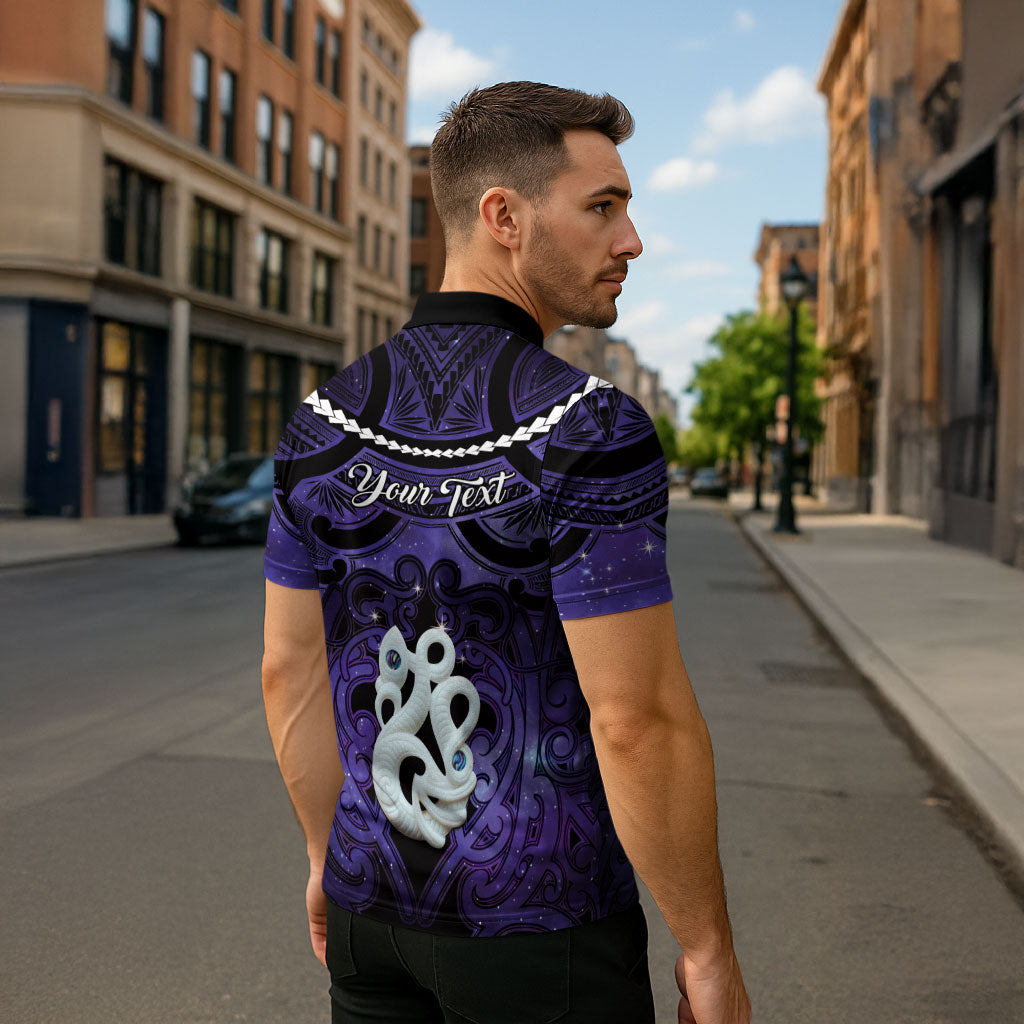 Personalised Maori Matariki Manaia Waiporoporo Zipper Polo Shirt Maori Kowhaiwhai Pattern Galaxy LT01 - Polynesian Pride